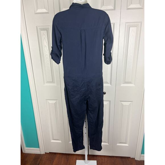 Max Studio Specialty Products XS Tencil Minimalist Short Sleeve Blue Jumpsuit - Picture 8 of 8